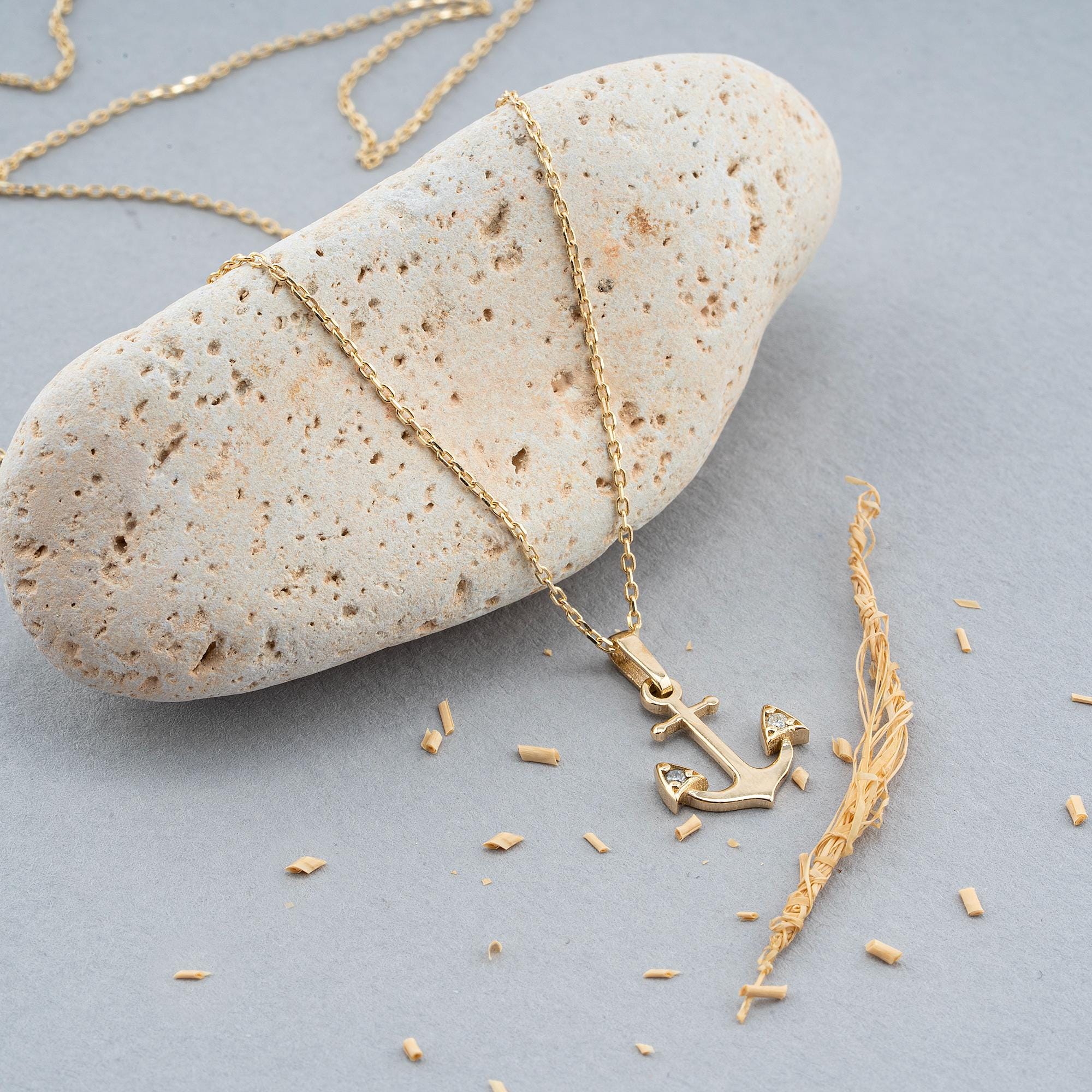 14K Gold Diamond Anchor Necklace – Haven