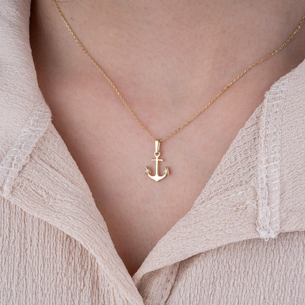 14K Gold Diamond Anchor Necklace – Haven