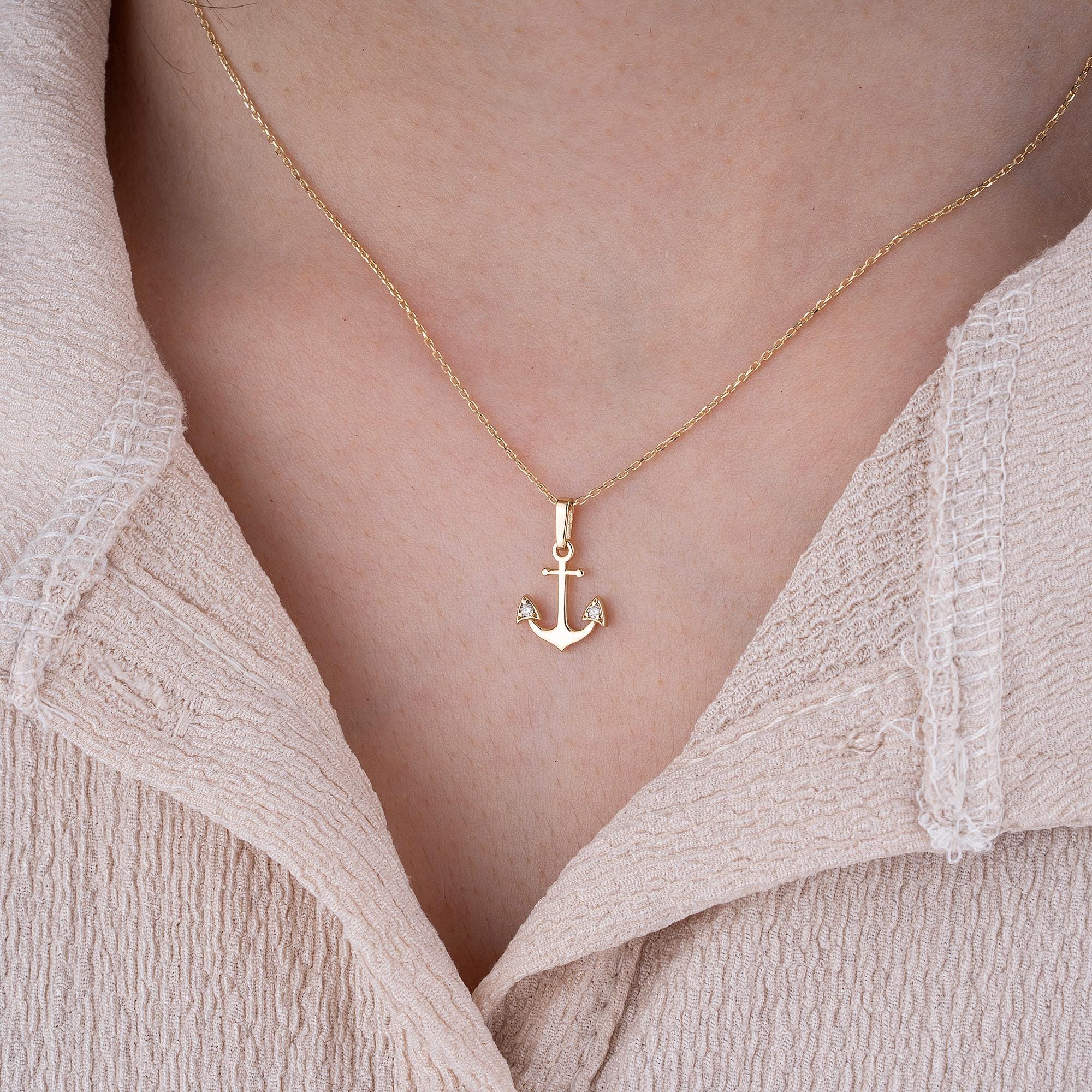 14K Gold Diamond Anchor Necklace – Haven