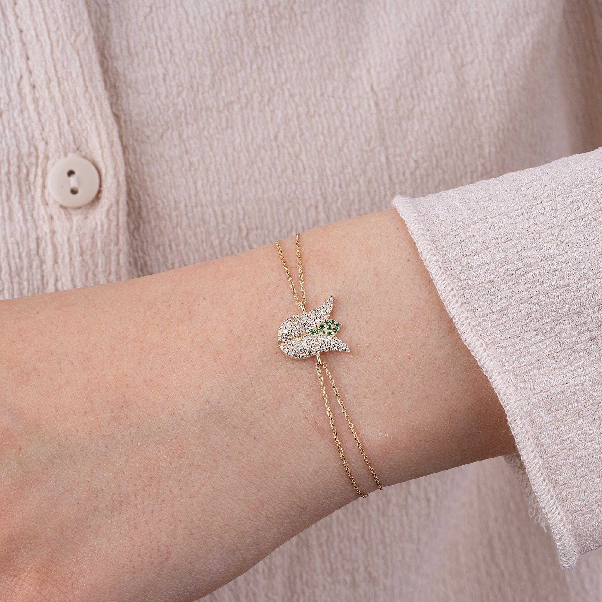 14K Gold Diamond Tulip Bracelet – Arvena