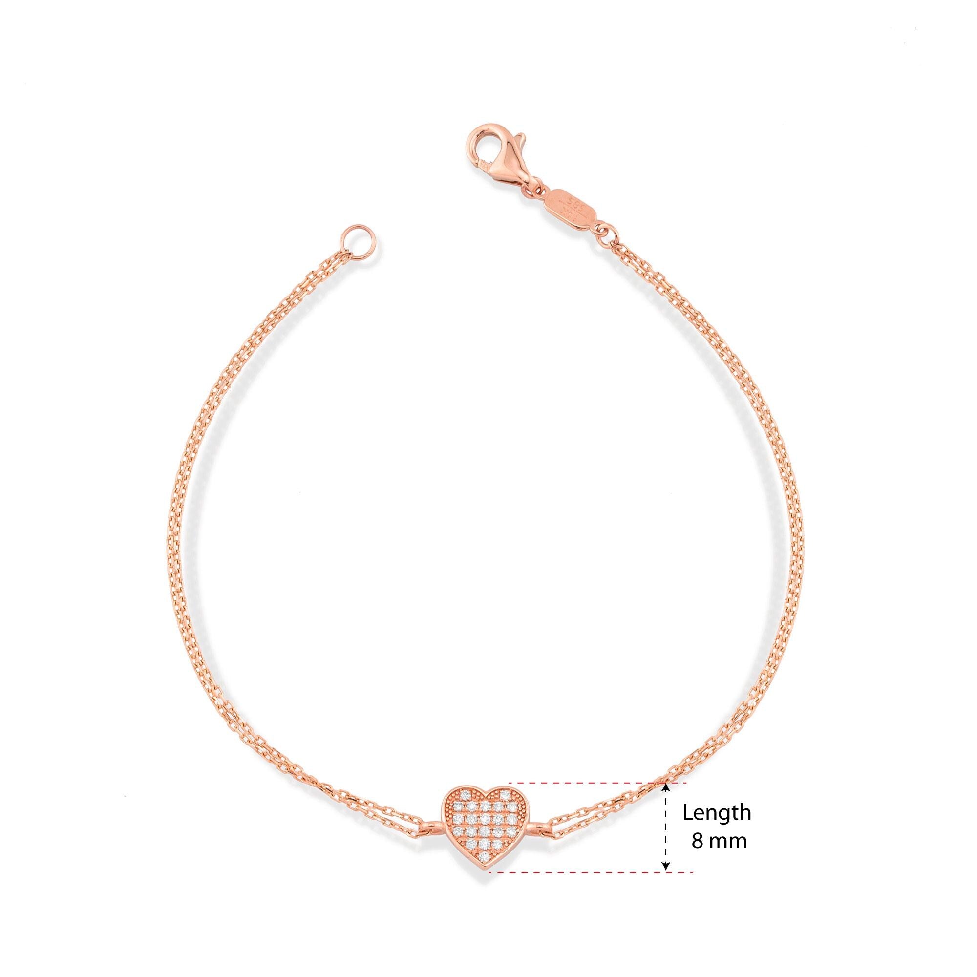 14K Gold Diamond Heart Bracelet/ Dainty Gold Diamond Heart Bracelets Gifts for Her/ Gold Heart Bracelet Birthday Gifts for Her/ Gift for Her