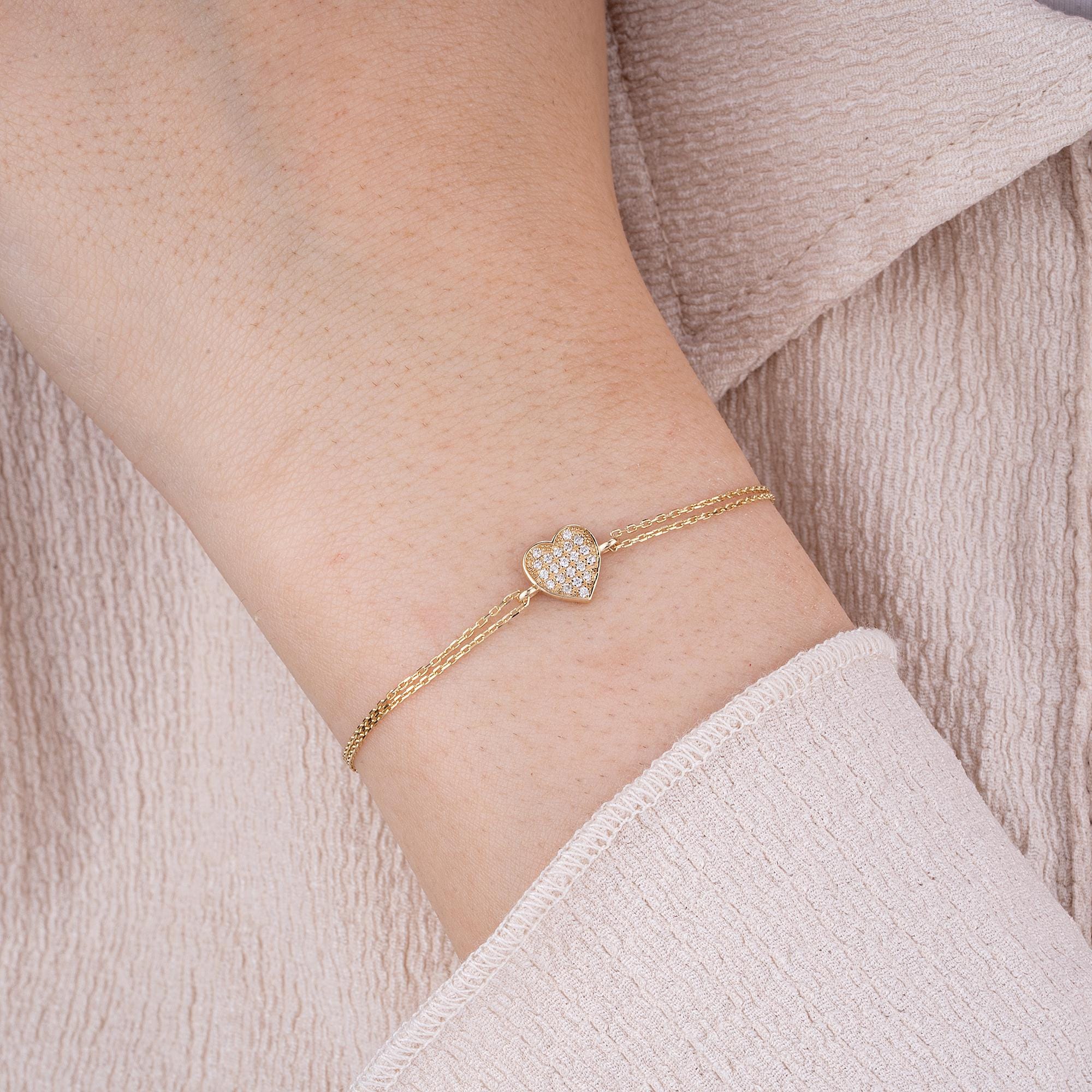 14K Gold Diamond Heart Bracelet – Novara