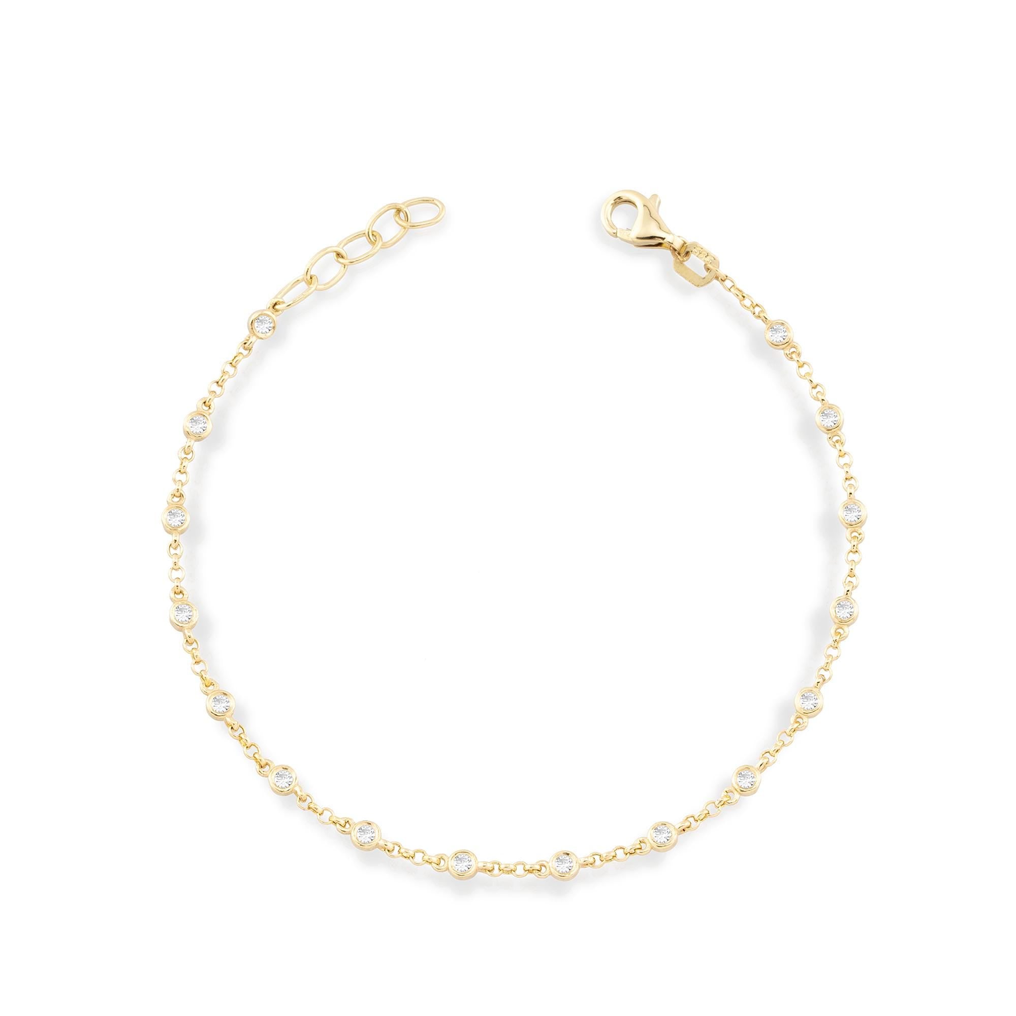 14K Gold Diamond Station Bracelet / Dainty Bezel Set Diamond Bracelet / Solid Gold Chain Bracelet / Everyday Fine Jewelry / Gift for Her