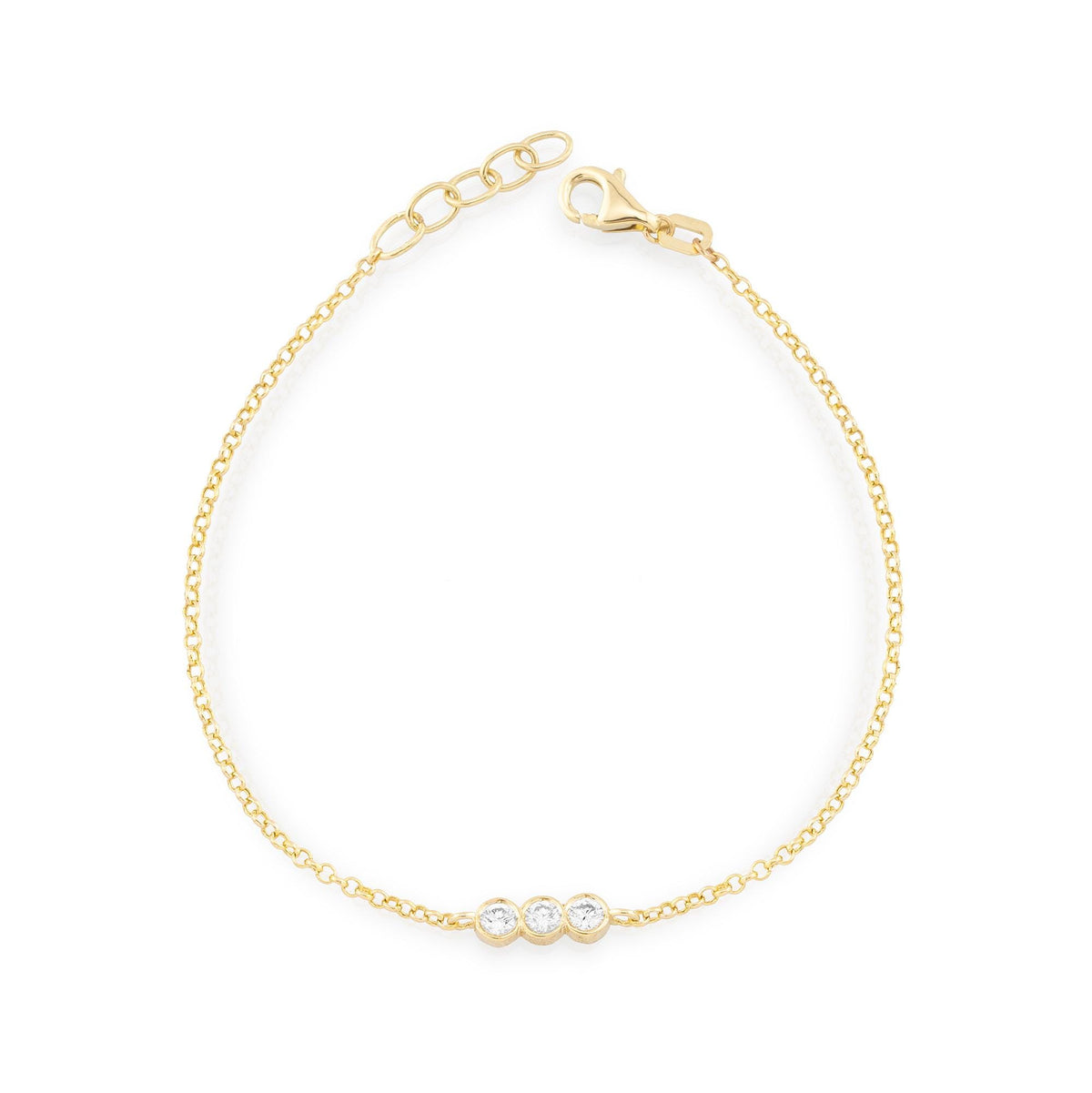 14K Gold Diamond Trio Bracelet/ Unique Chain Diamond Bracelet/ Dainty Solid Gold Bracelet for Women/ Gift for Her/ Elegant Gold Jewelry