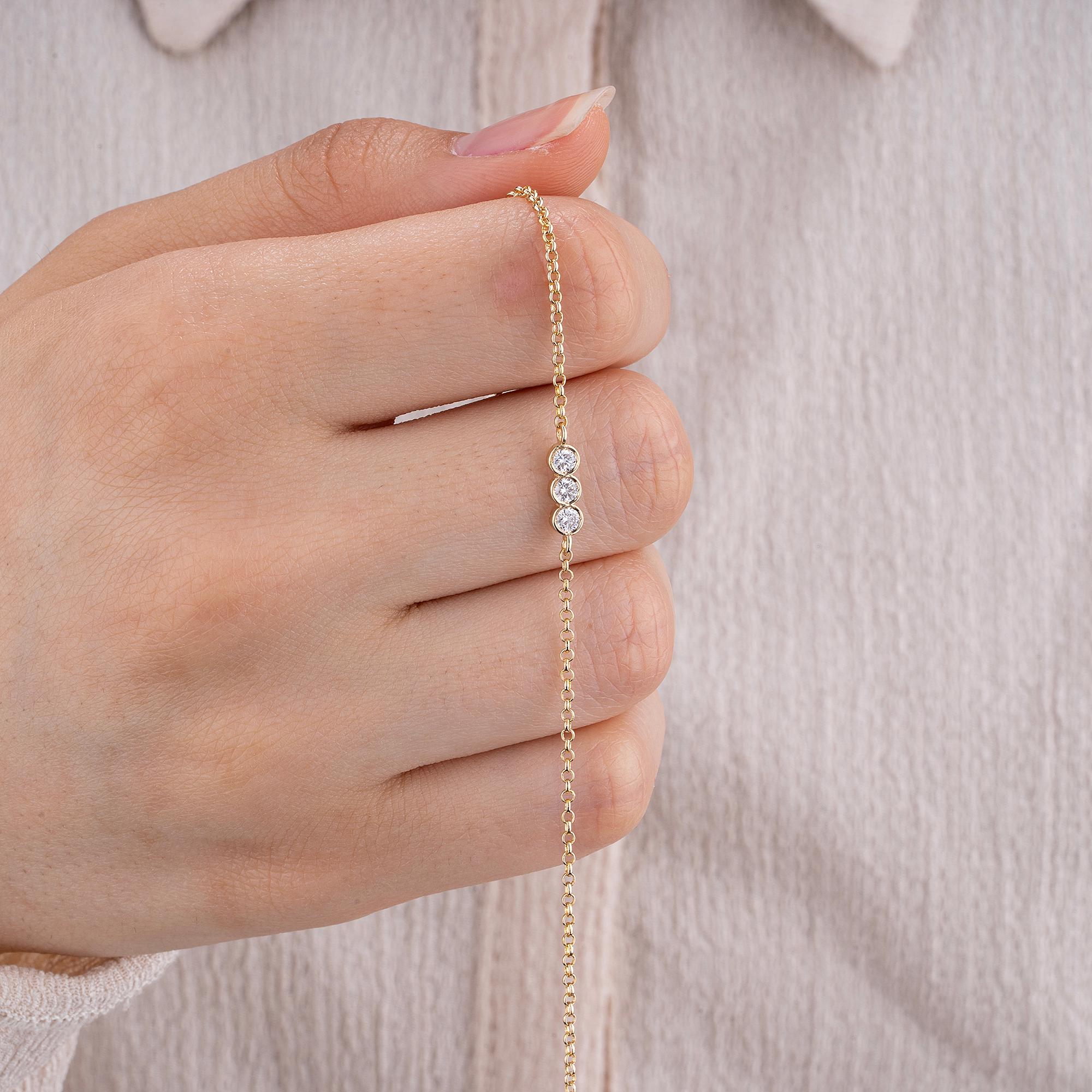 14K Gold Diamond Trio Bracelet/ Unique Chain Diamond Bracelet/ Dainty Solid Gold Bracelet for Women/ Gift for Her/ Elegant Gold Jewelry