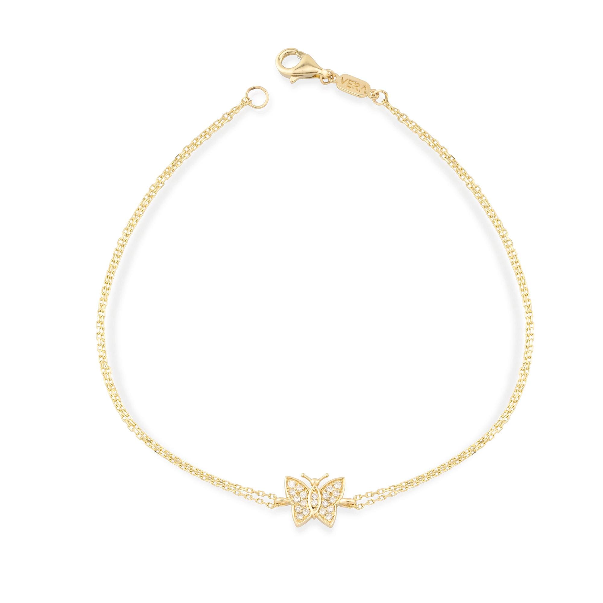 14K Gold Diamond Butterfly Bracelet/ Dainty Gold Diamond Butterfly Bracelets Gifts for Her/ Gold Butterfly Bracelet/ Birthday Gifts for Her
