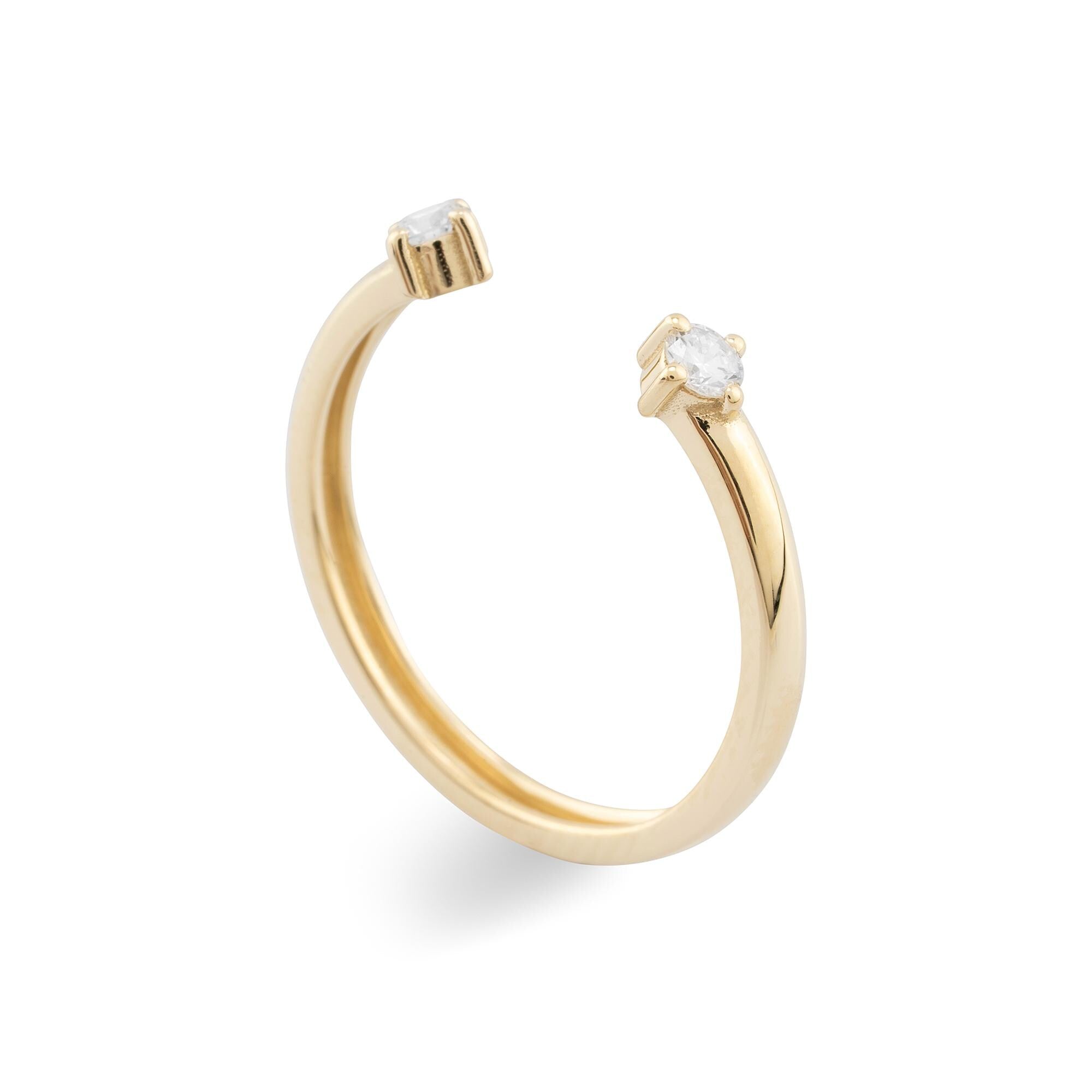 14K Gold Diamond Open Ring for Women/ Dainty Adjustable Gold Ring/ Modern Minimalist Diamond Ring/ Gift for Her/ Stackable Fine Jewelry