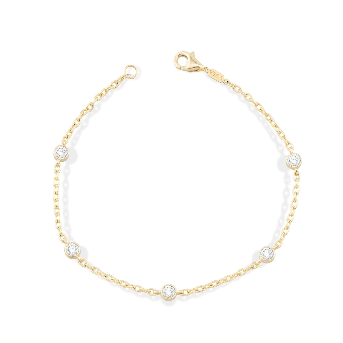 14K Gold Diamond Station Bracelet with Bold Chain / Dainty Bezel Set Diamond Bracelet / Solid Gold Chain Bracelet for Women / Gift for Her