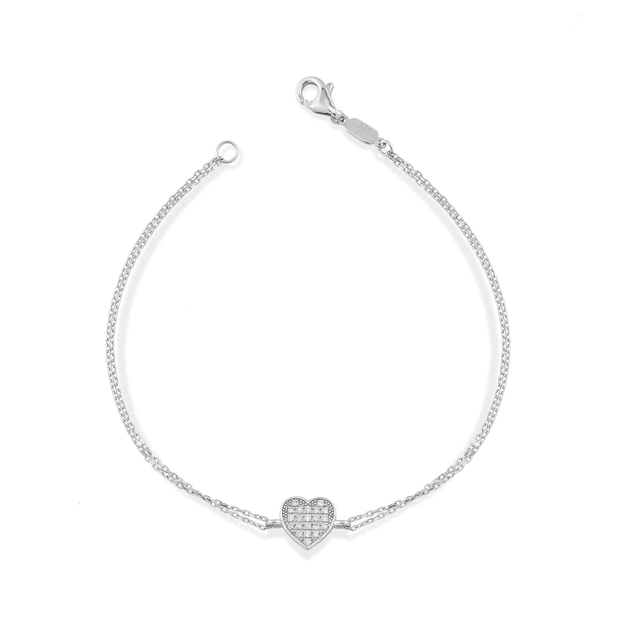 14K Gold Diamond Heart Bracelet/ Dainty Gold Diamond Heart Bracelets Gifts for Her/ Gold Heart Bracelet Birthday Gifts for Her/ Gift for Her