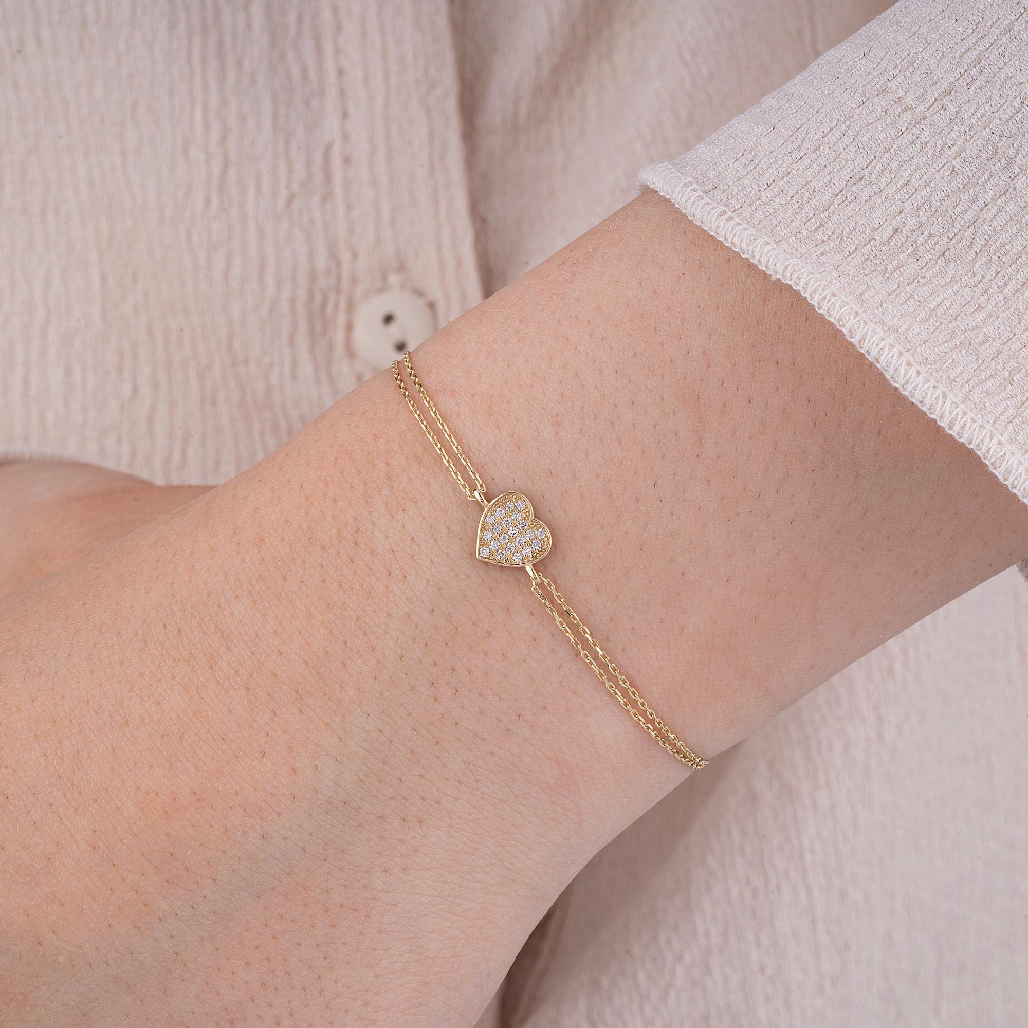 14K Gold Diamond Heart Bracelet – Novara
