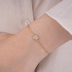 14K Gold Diamond Heart Bracelet/ Dainty Gold Diamond Heart Bracelets Gifts for Her/ Gold Heart Bracelet Birthday Gifts for Her/ Gift for Her