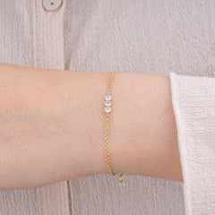 14K Gold Diamond Trio Bracelet/ Unique Chain Diamond Bracelet/ Dainty Solid Gold Bracelet for Women/ Gift for Her/ Elegant Gold Jewelry