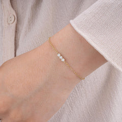 14K Gold Diamond Trio Bracelet/ Unique Chain Diamond Bracelet/ Dainty Solid Gold Bracelet for Women/ Gift for Her/ Elegant Gold Jewelry