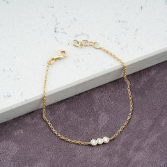 14K Gold Diamond Trio Bracelet/ Unique Chain Diamond Bracelet/ Dainty Solid Gold Bracelet for Women/ Gift for Her/ Elegant Gold Jewelry