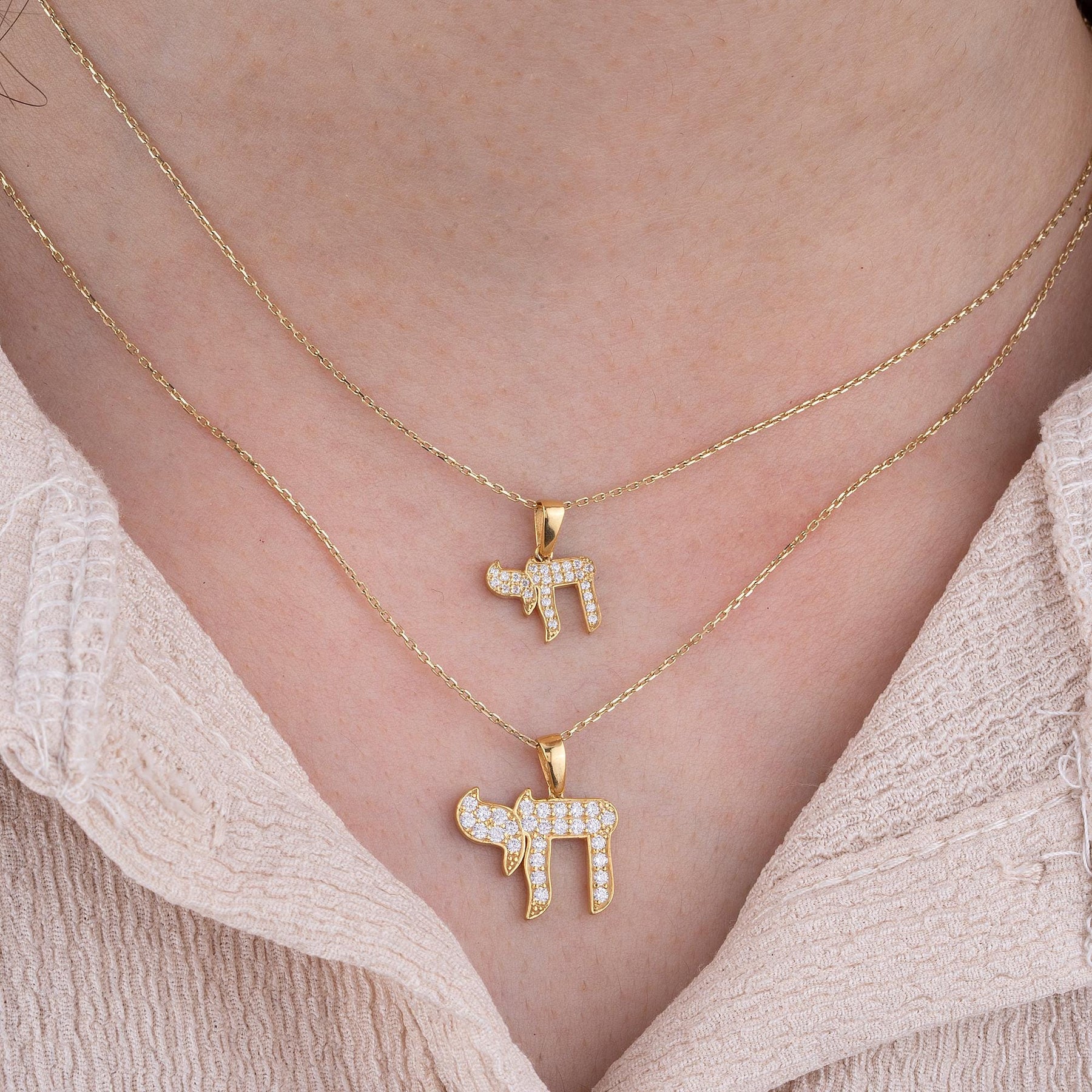 14K Gold Diamond Chai Necklace – Aether