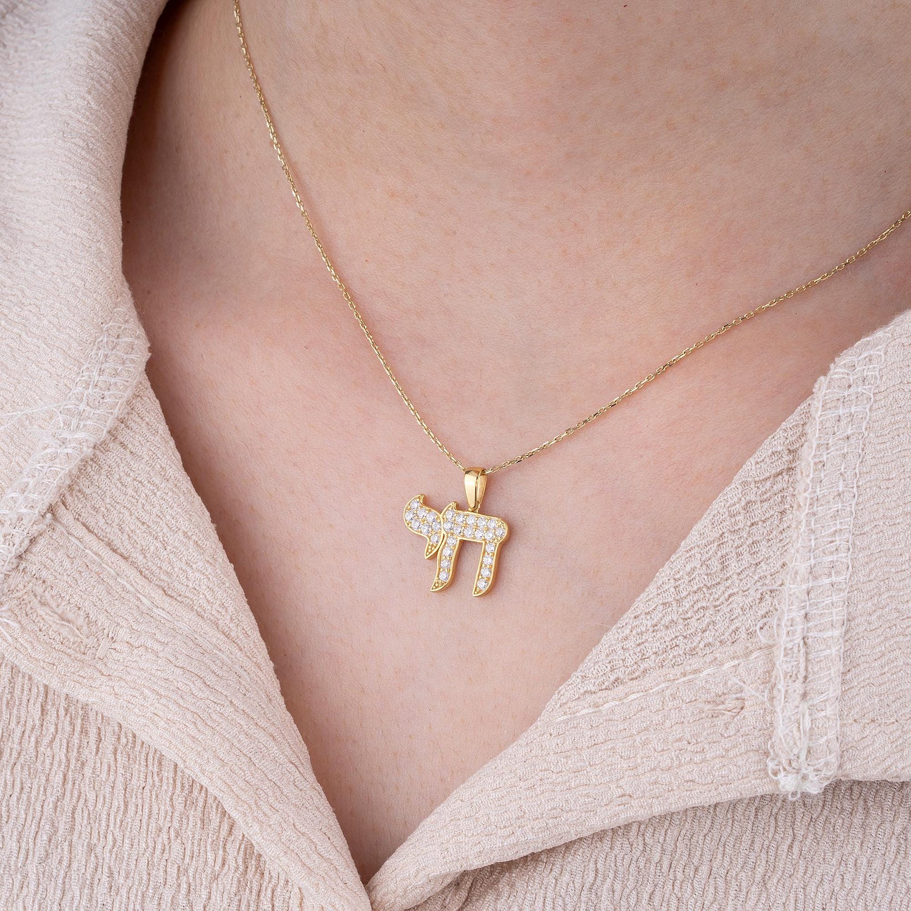 14K Gold Diamond Chai Necklace – Aether