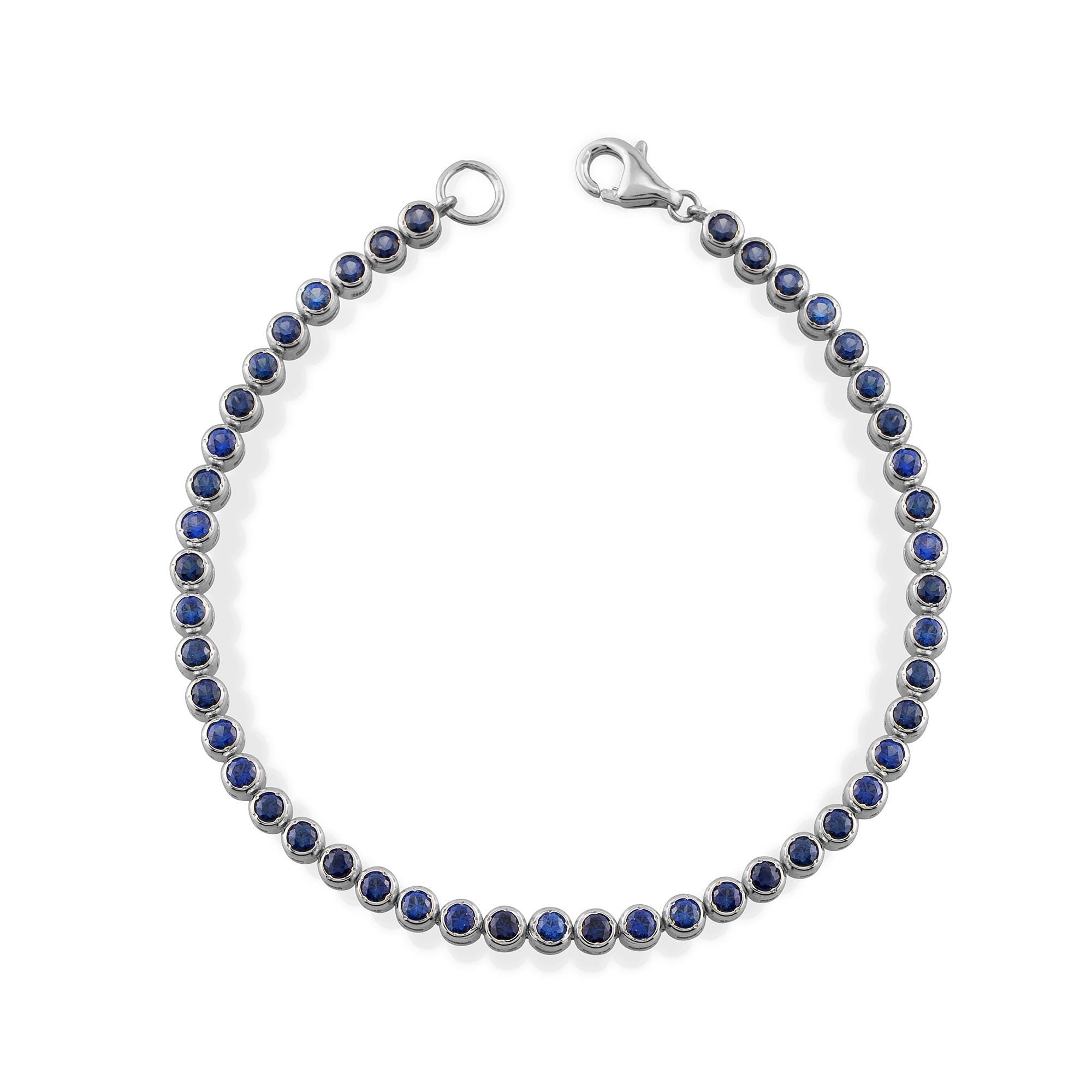 14K Gold Blue Sapphire Tennis Bracelet / Bezel Set Sapphire Bracelet / Dainty Gold Bracelet for Women / Elegant Fine Jewelry Gift for Her