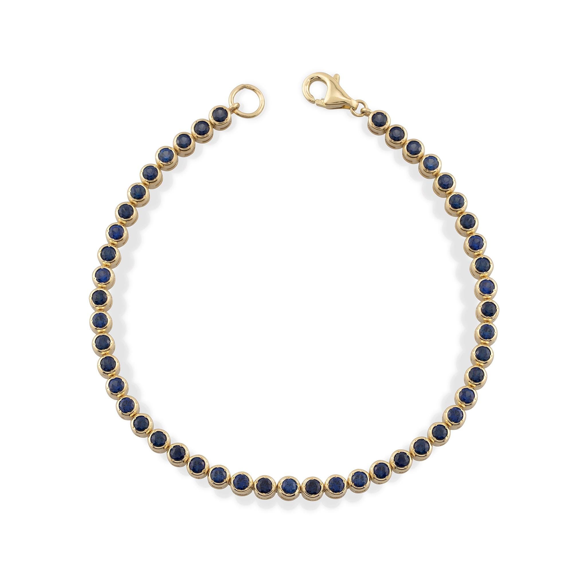 14K Gold Blue Sapphire Tennis Bracelet / Bezel Set Sapphire Bracelet / Dainty Gold Bracelet for Women / Elegant Fine Jewelry Gift for Her