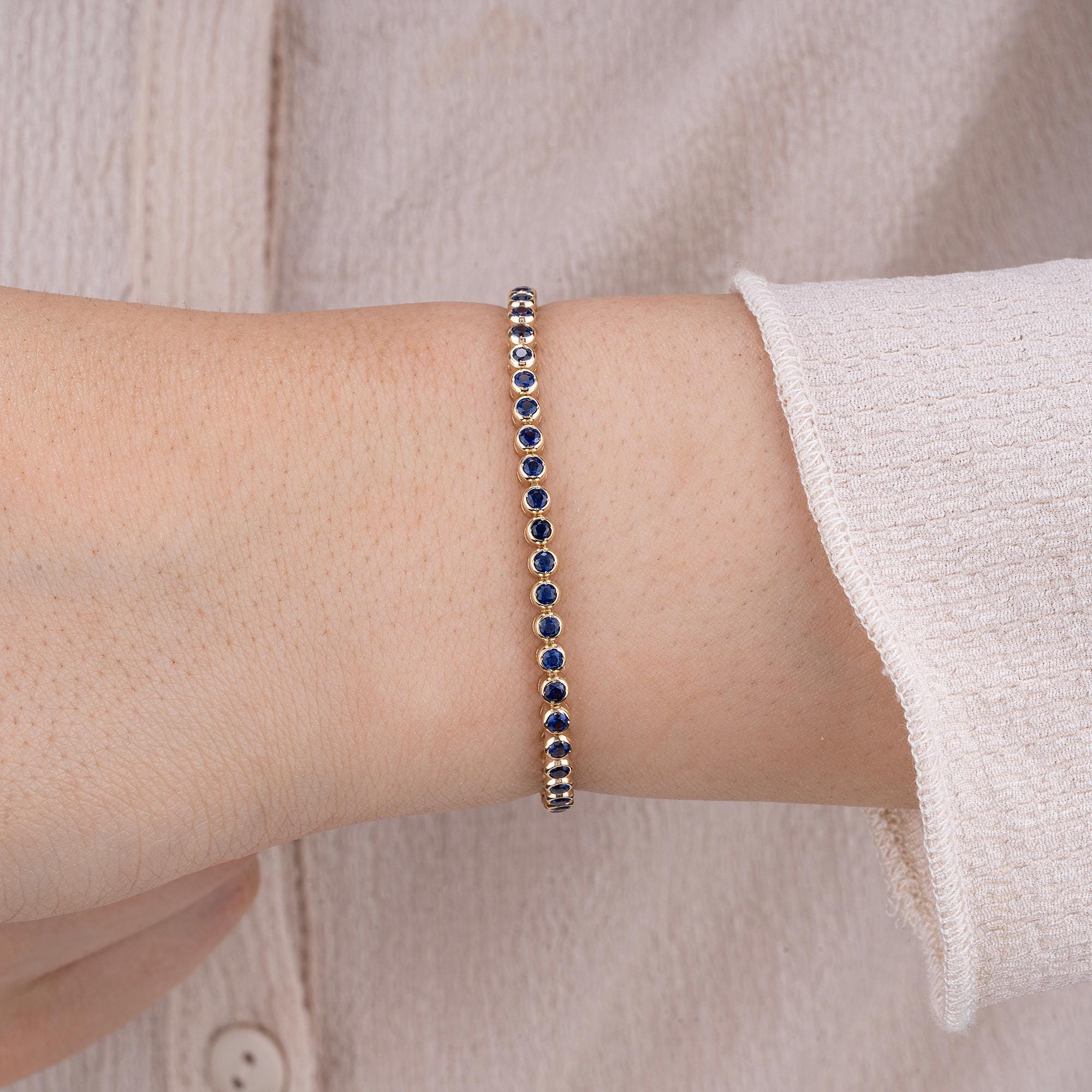 14K Gold Blue Sapphire Tennis Bracelet – Luretta