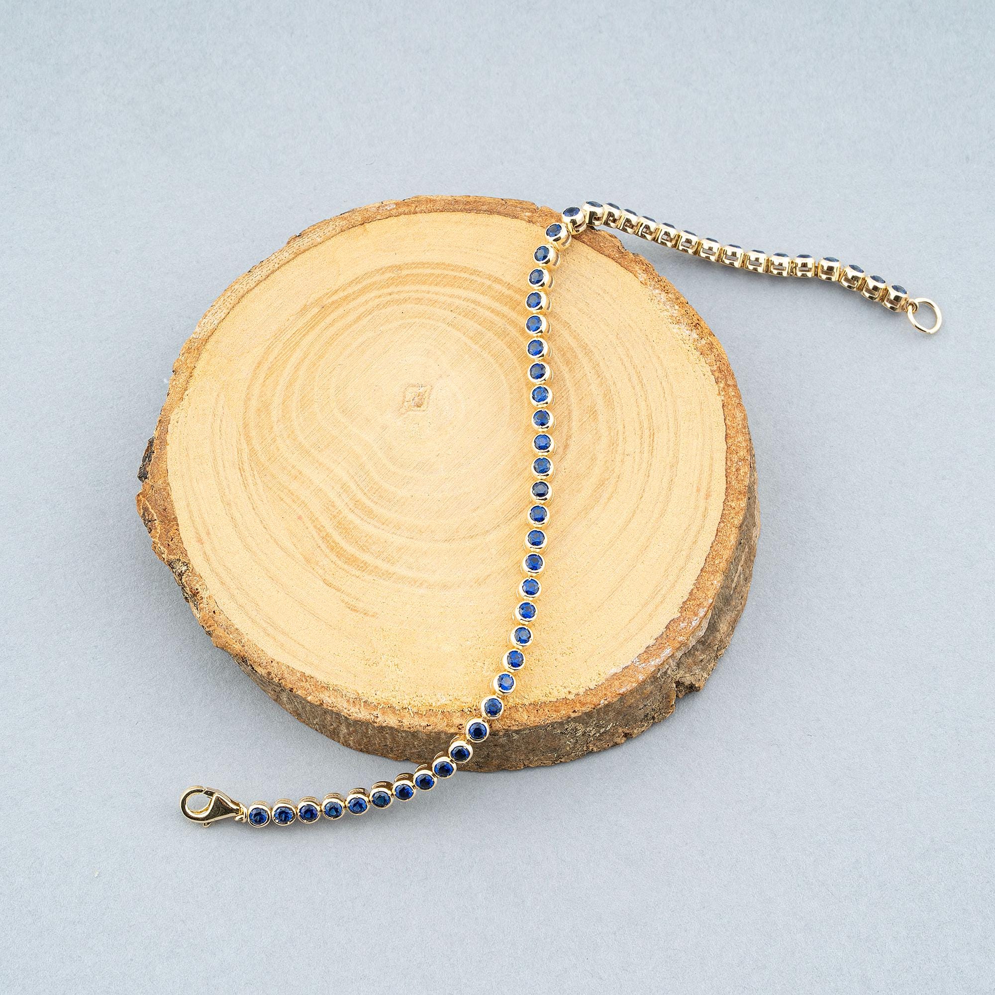 14K Gold Blue Sapphire Tennis Bracelet / Bezel Set Sapphire Bracelet / Dainty Gold Bracelet for Women / Elegant Fine Jewelry Gift for Her
