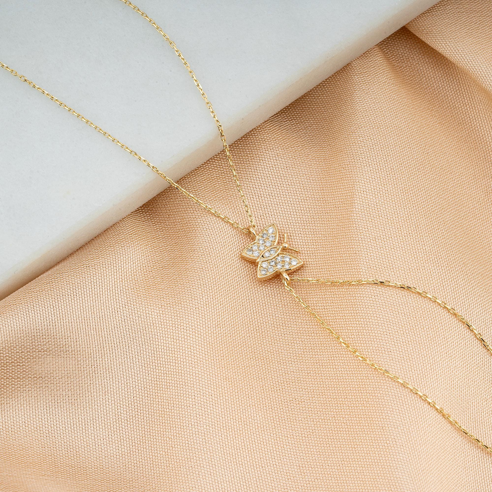 14K Gold Diamond Butterfly Bracelet/ Dainty Gold Diamond Butterfly Bracelets Gifts for Her/ Gold Butterfly Bracelet/ Birthday Gifts for Her