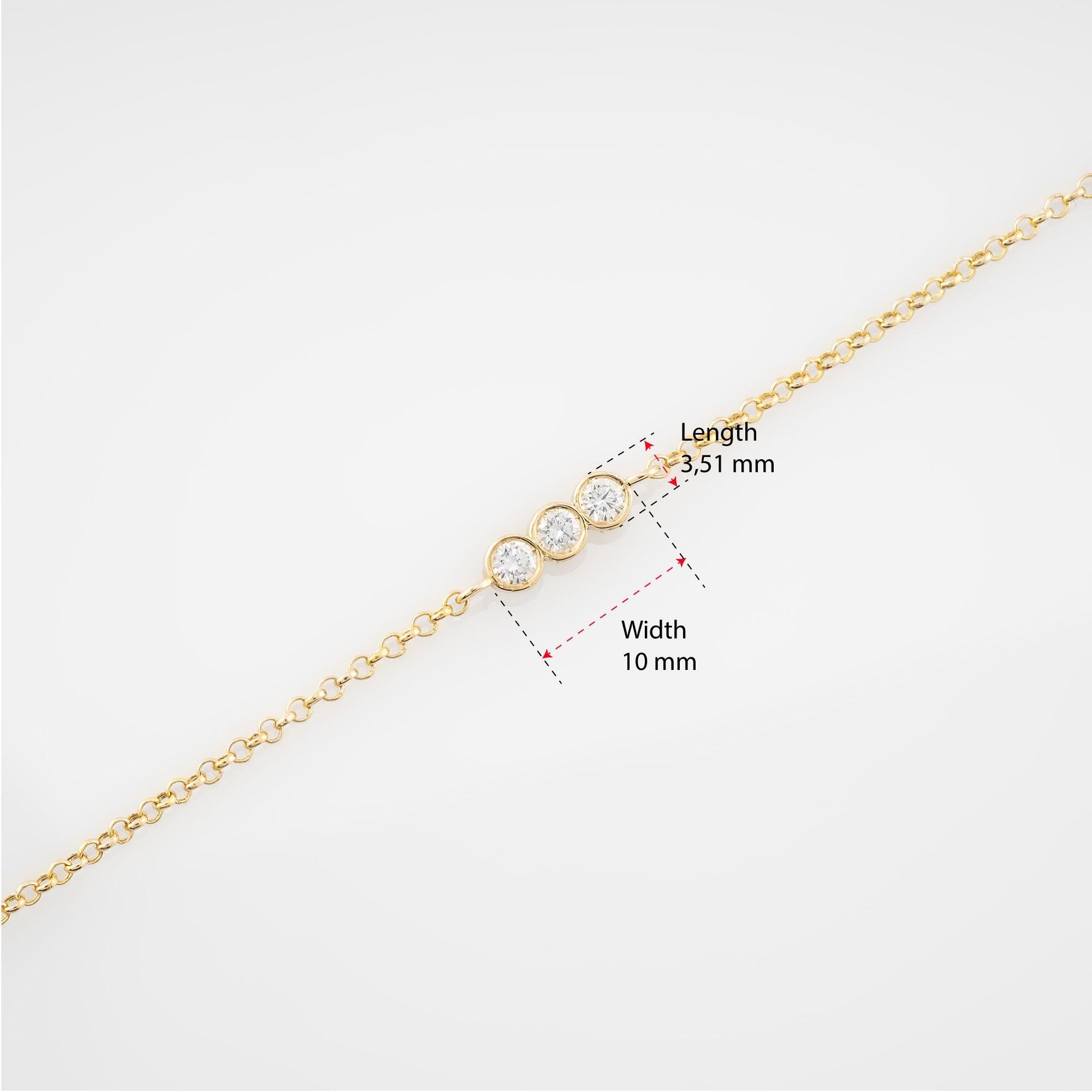 14K Gold Diamond Trio Bracelet/ Unique Chain Diamond Bracelet/ Dainty Solid Gold Bracelet for Women/ Gift for Her/ Elegant Gold Jewelry