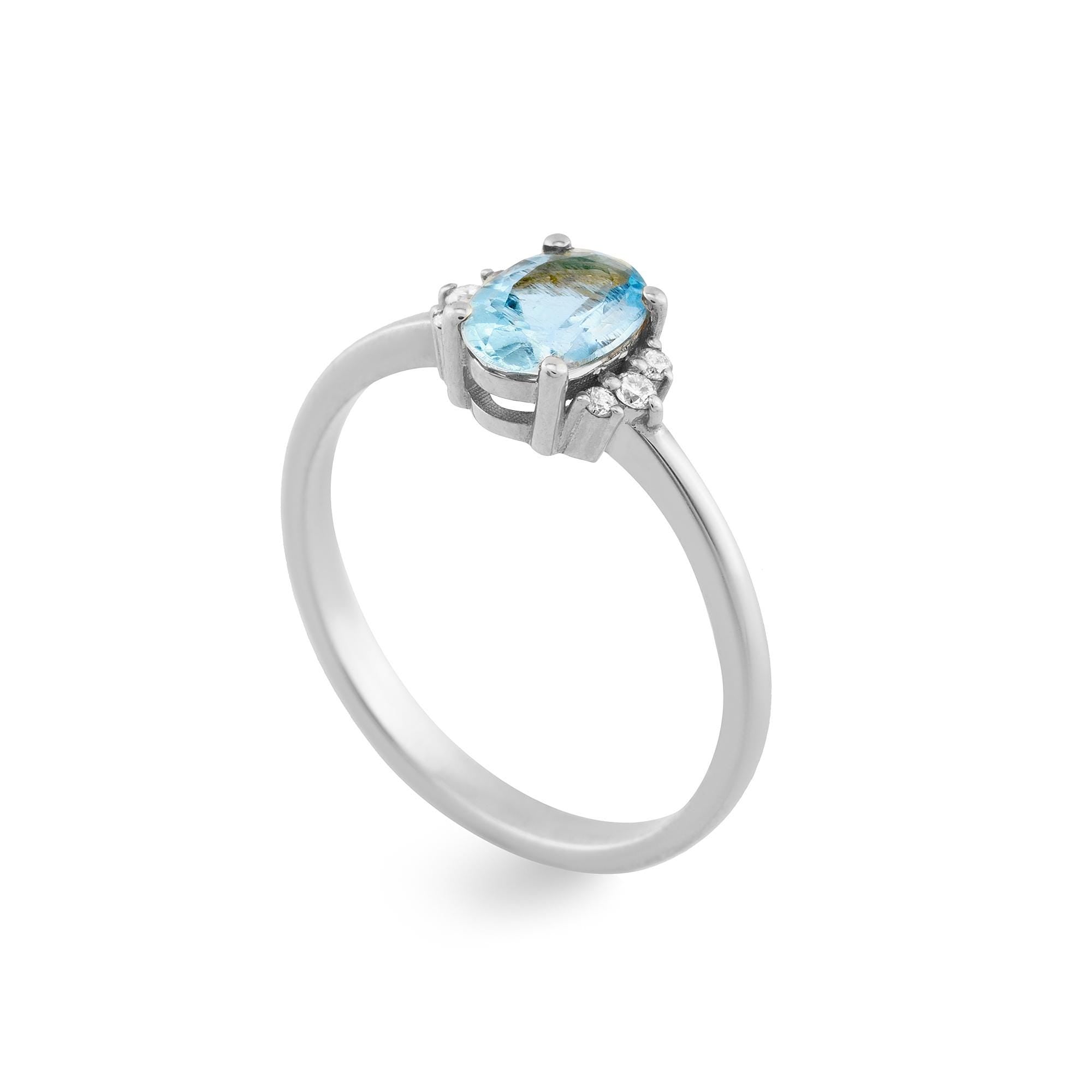 14K Gold Diamond Aquamarine Engagement Ring for Woman/ Gold Oval Cut Aquamarine Ring with Diamond/ Gift for Her/ Mothers Day Gift