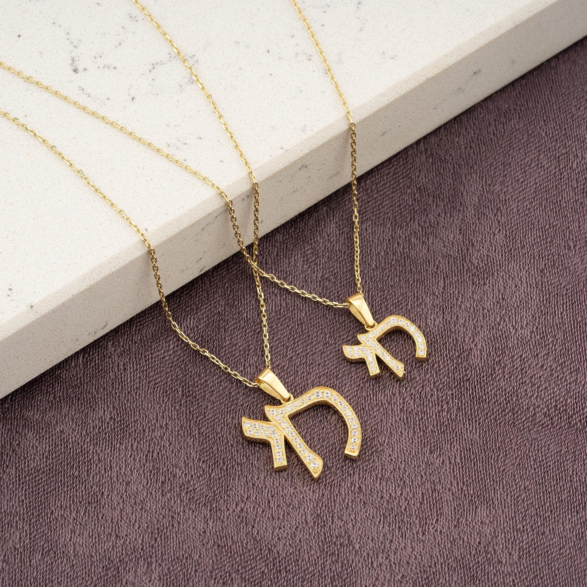 14K Gold Diamond Chai Necklace – Aura