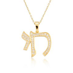 14K Gold Diamond Chai Necklace – Aura