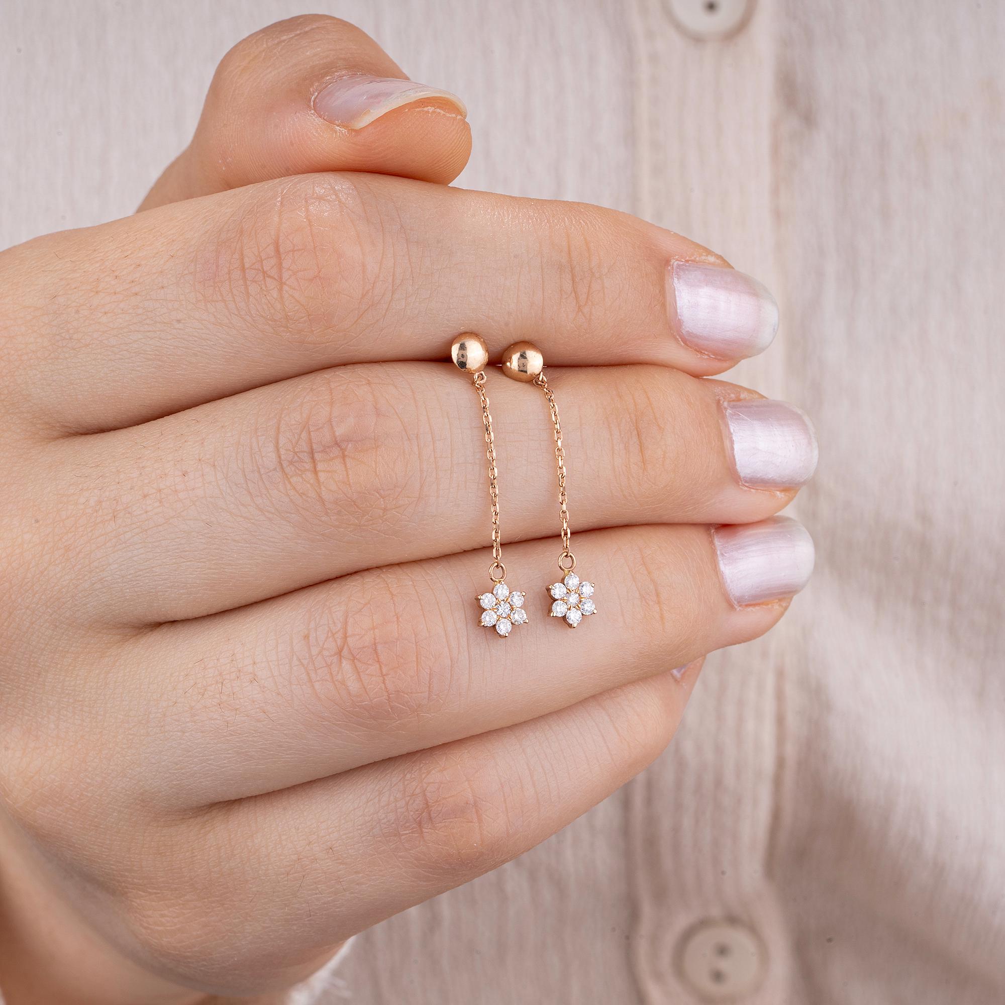 14K Gold Diamond Flower Drop Earrings – Fleur