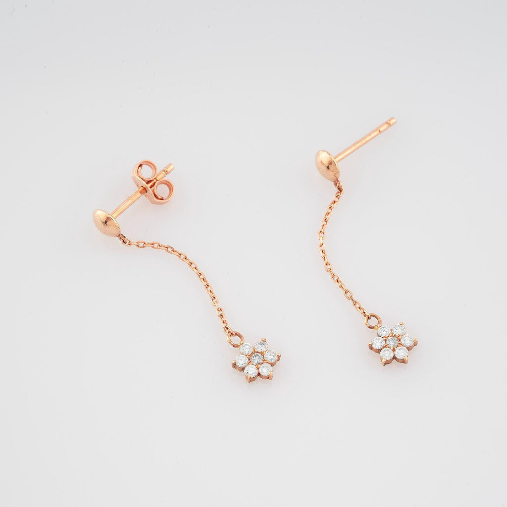 14K Gold Diamond Flower Drop Earrings – Fleur