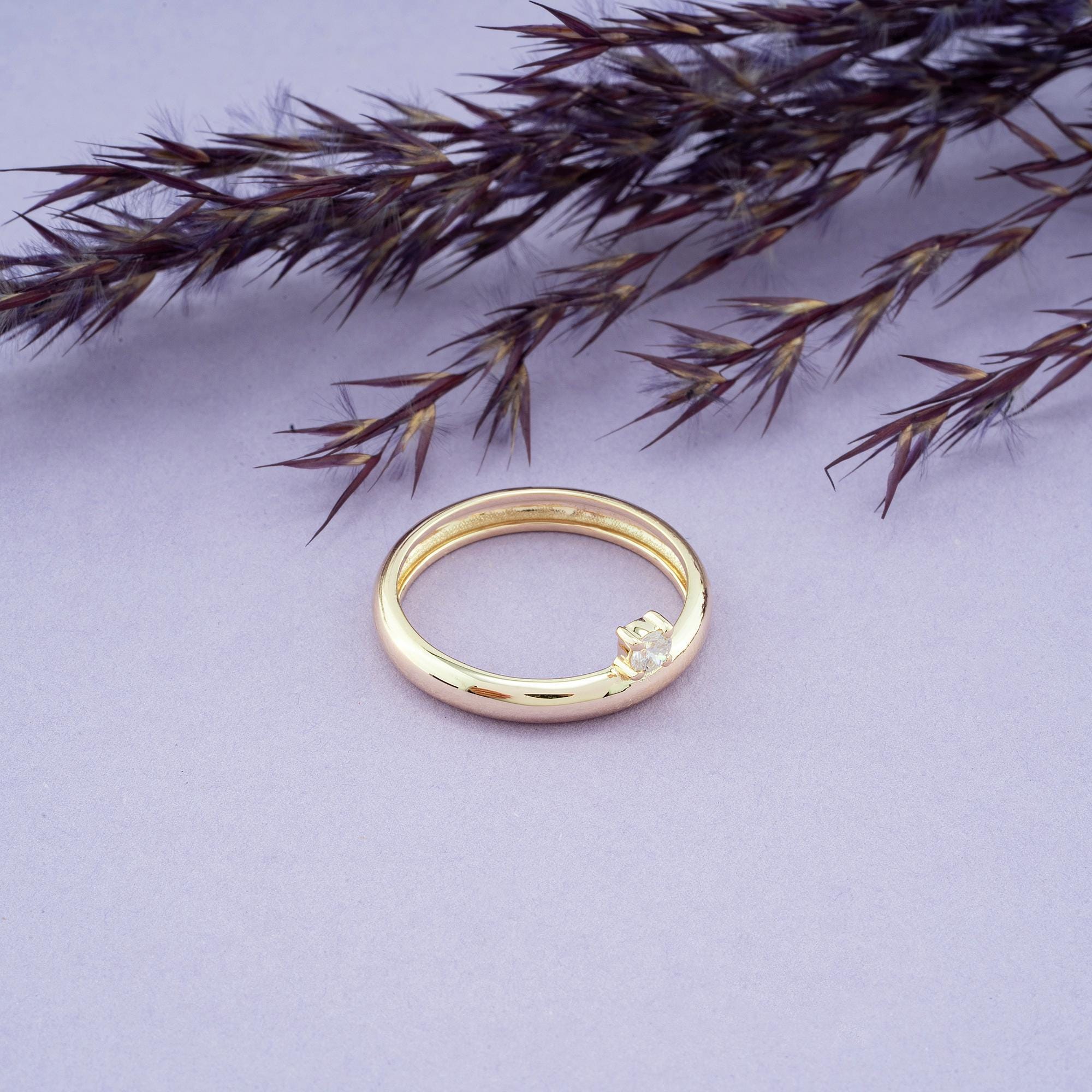 14K Gold Solitaire Diamond Ring for Women / Minimalist Diamond Gold Ring / Elegant Stacking Ring / Dainty Gold Jewelry / Gift for Her