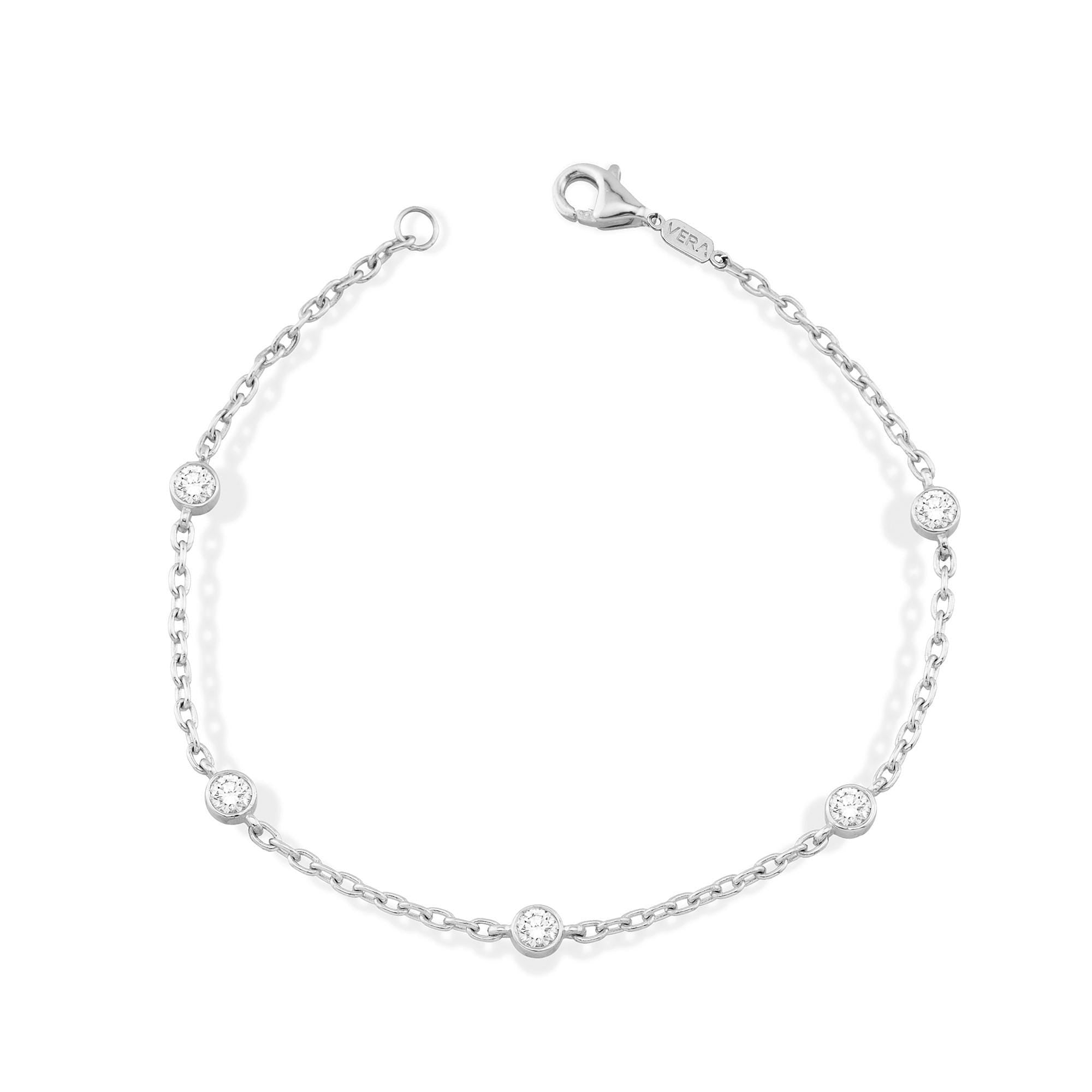 14K Gold Diamond Station Bracelet with Bold Chain / Dainty Bezel Set Diamond Bracelet / Solid Gold Chain Bracelet for Women / Gift for Her