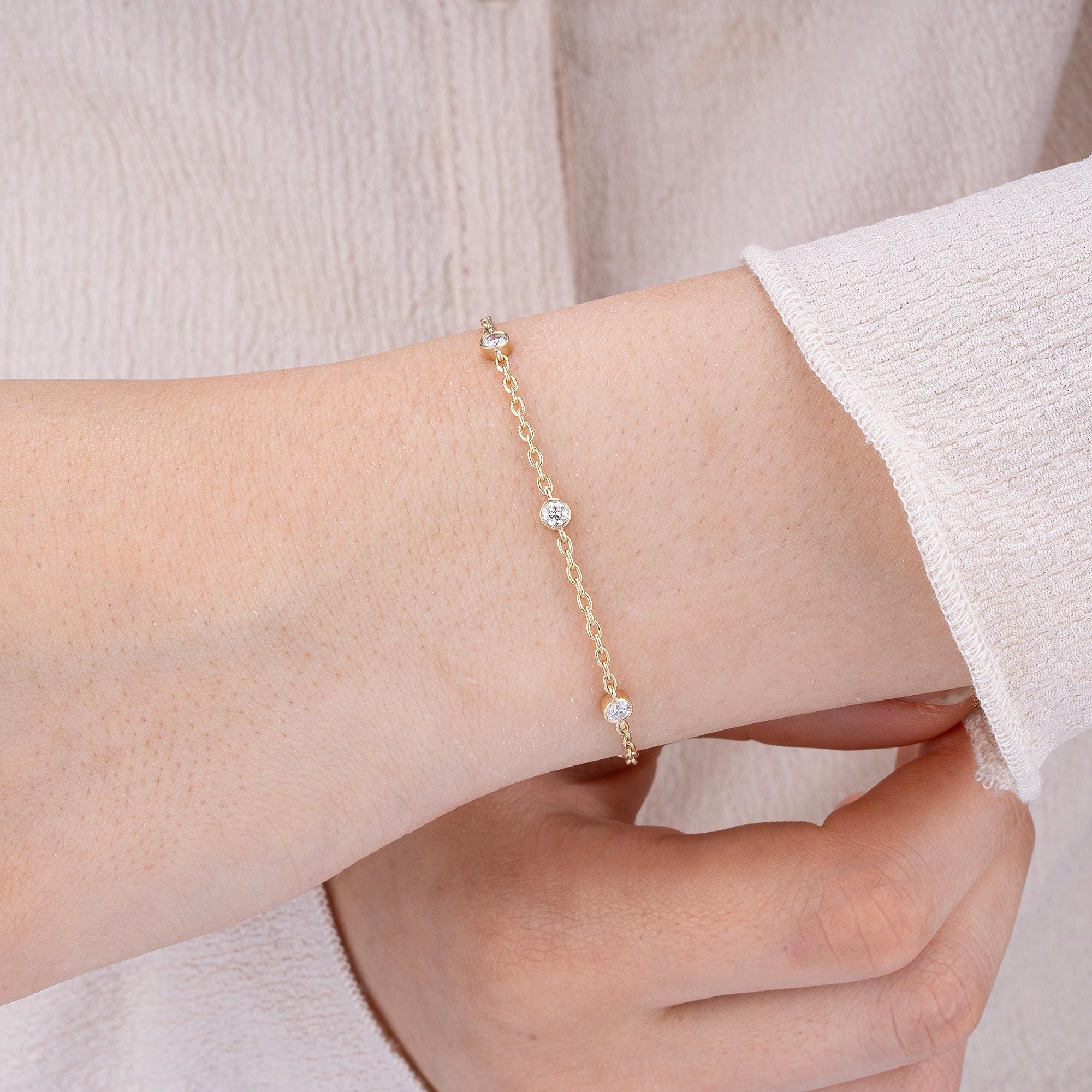 14K Gold Diamond Station Bracelet – Arvella