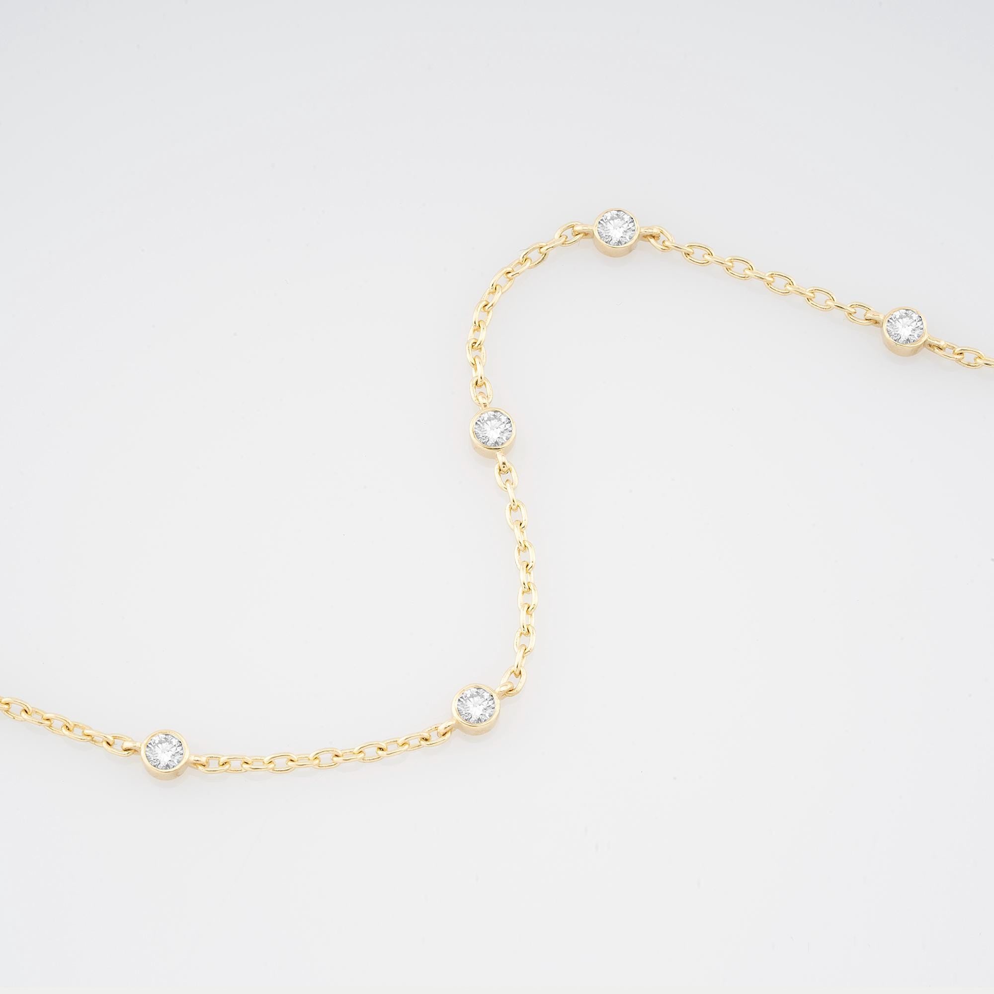 14K Gold Diamond Station Bracelet with Bold Chain / Dainty Bezel Set Diamond Bracelet / Solid Gold Chain Bracelet for Women / Gift for Her