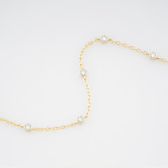 14K Gold Diamond Station Bracelet with Bold Chain / Dainty Bezel Set Diamond Bracelet / Solid Gold Chain Bracelet for Women / Gift for Her