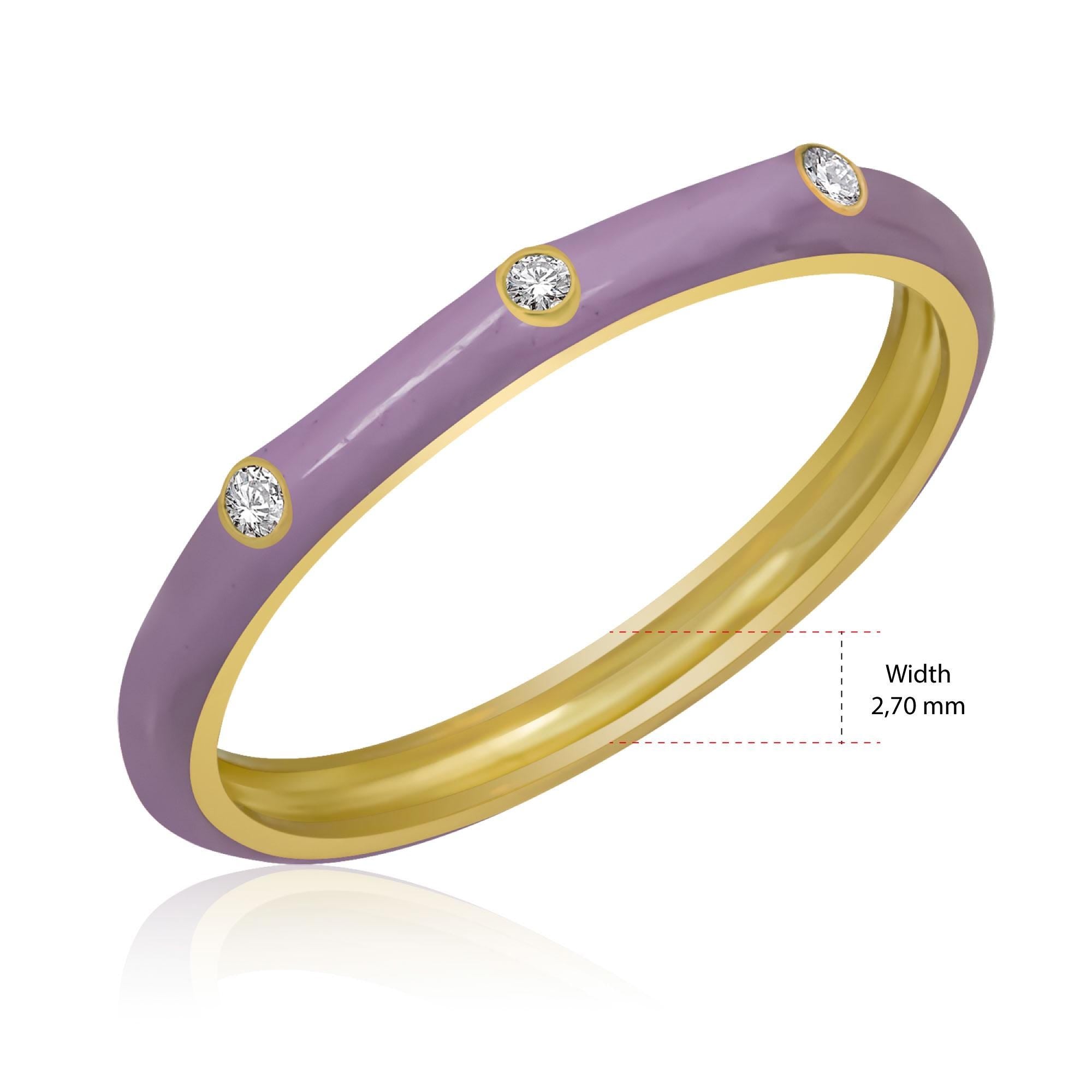 14K Gold Diamond Lilac Enamel Ring/ Colourful Enamel Gold Diamond Rings / Diamond Stackable Ring/ Mothers Day Gift/ Birthday Gifts for Her