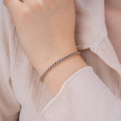 14K Gold Blue Sapphire Tennis Bracelet / Bezel Set Sapphire Bracelet / Dainty Gold Bracelet for Women / Elegant Fine Jewelry Gift for Her