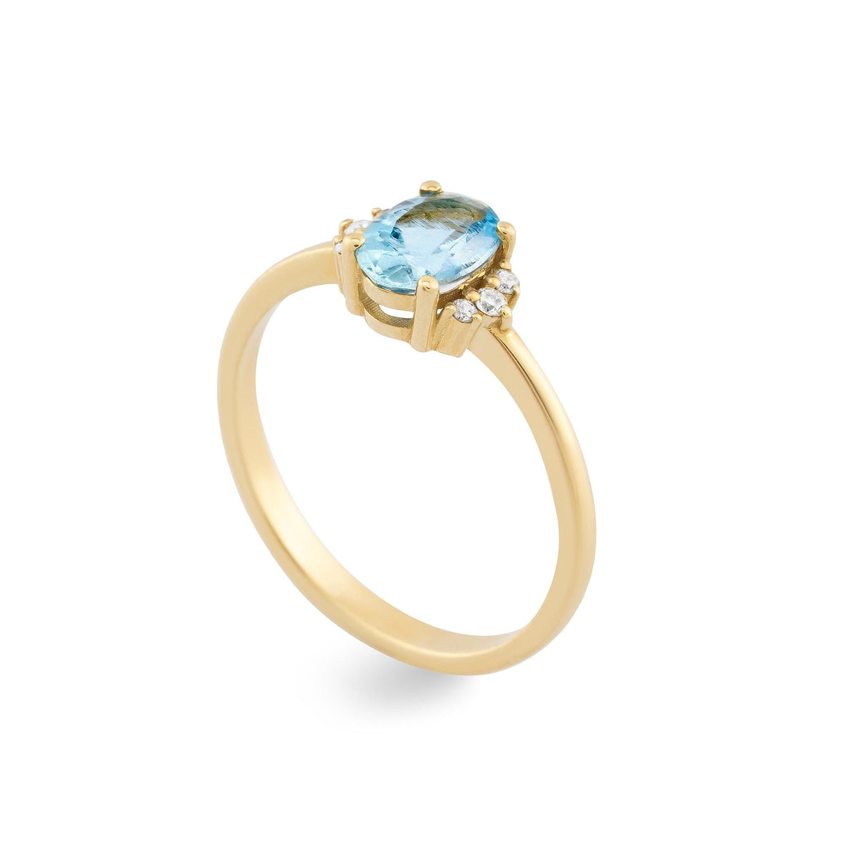 14K Gold Diamond Aquamarine Engagement Ring for Woman/ Gold Oval Cut Aquamarine Ring with Diamond/ Gift for Her/ Mothers Day Gift