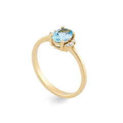 14K Gold Oval Aquamarine & Diamond Ring — Verona