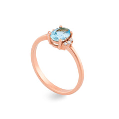 14K Gold Oval Aquamarine & Diamond Ring — Verona