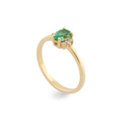 14K Gold Pear Emerald & Diamond Ring — Ismene