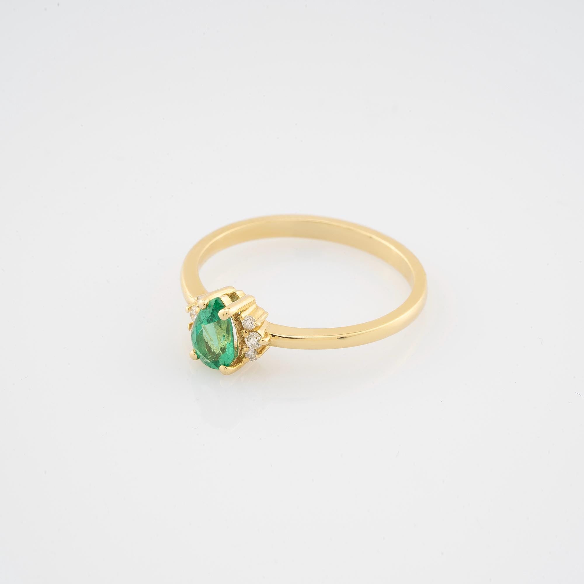 14K Gold Diamond Emerald Engagement Ring for Woman/ Gold Drop Cut Emerald Ring with Diamond/ Gold Diamond Emerald Ring Gift/ Gift for Her