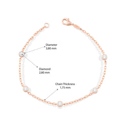 14K Gold Diamond Station Bracelet with Bold Chain / Dainty Bezel Set Diamond Bracelet / Solid Gold Chain Bracelet for Women / Gift for Her