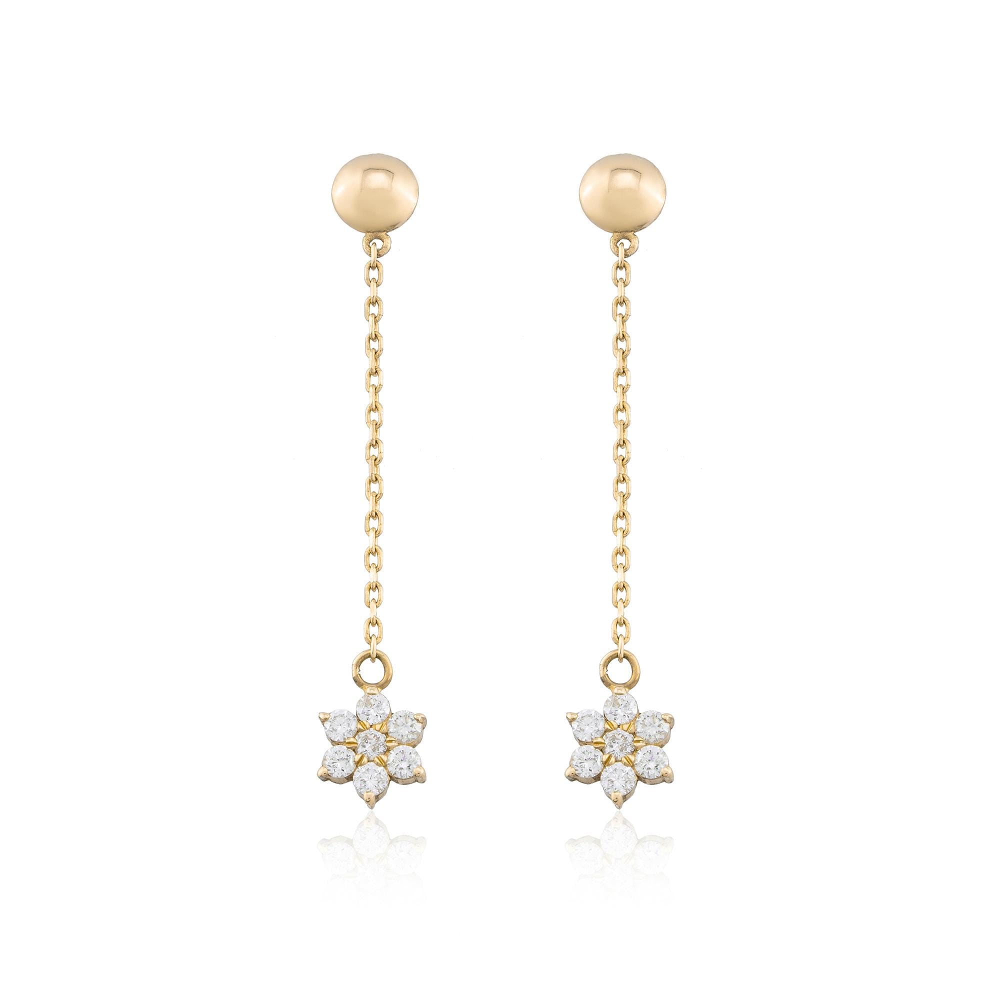 14K Gold Diamond Flower Drop Earrings – Fleur