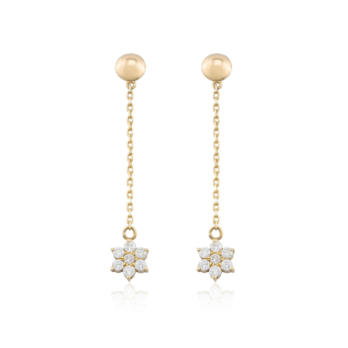 14K Gold Diamond Flower Earrings/ Flower Long Dangle Earrings/ 14K Gold Diamond Woman Earrings/ Gold Earrings Gift for Her/ Gifts for Her