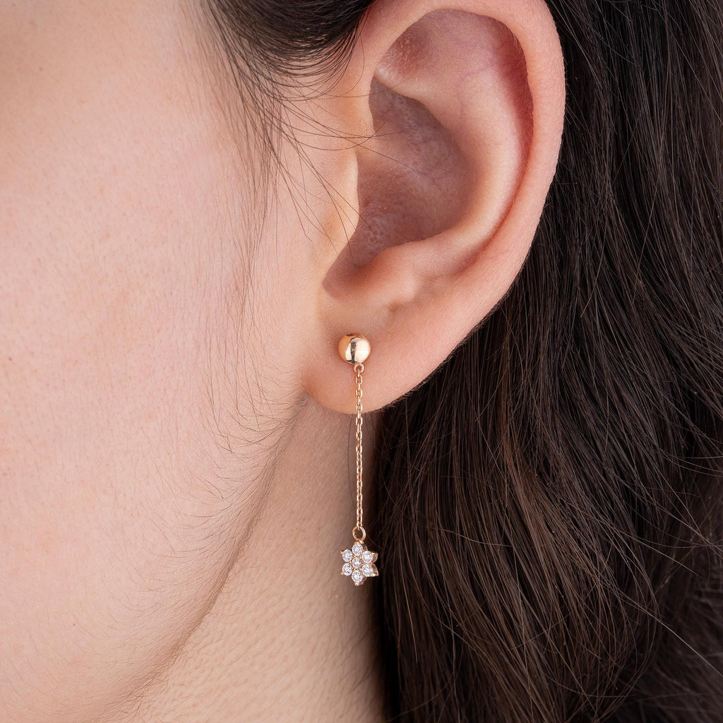 14K Gold Diamond Flower Drop Earrings – Fleur