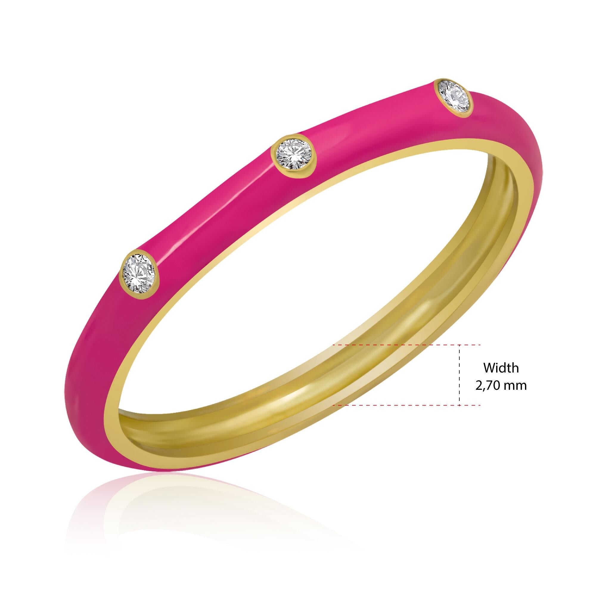 14K Gold Diamond Pink Enamel Ring/ Colourful Enamel Gold Diamond Rings/ Diamond Stackable Ring/  Birthday Gifts / Mothers Day Gift