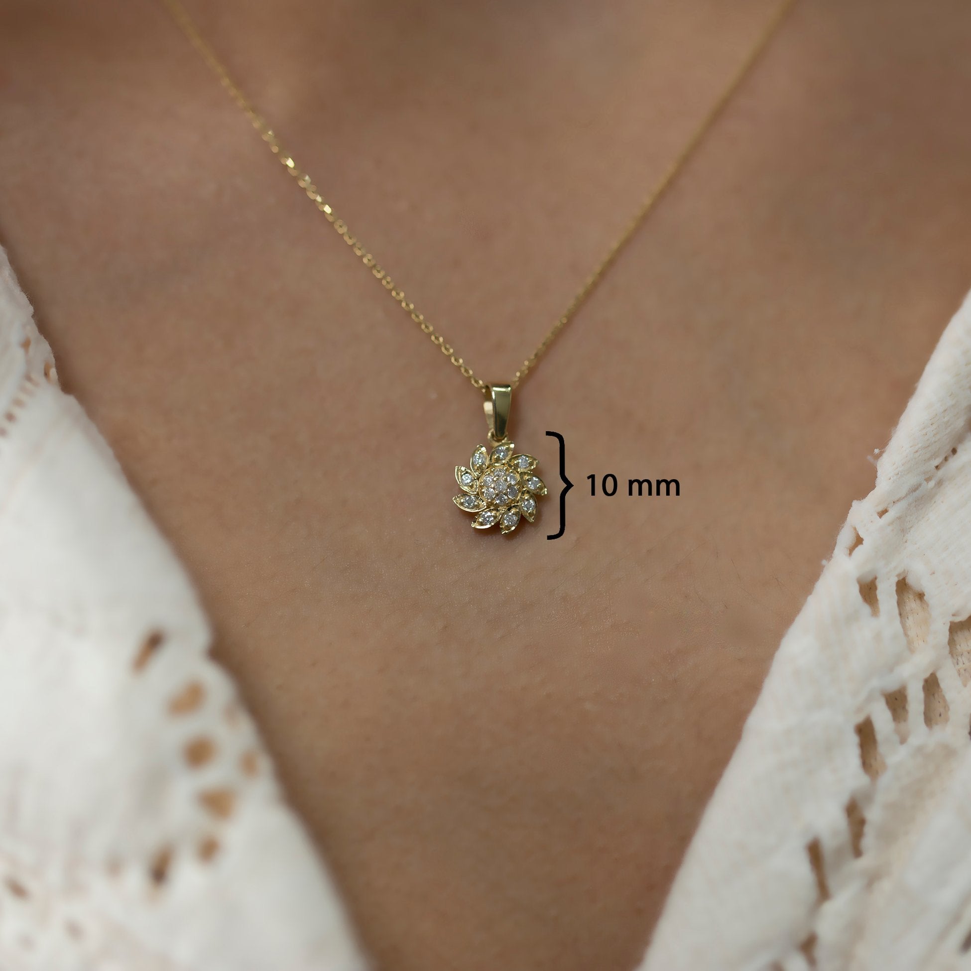 14K Gold Diamond Swirl Flower Necklace