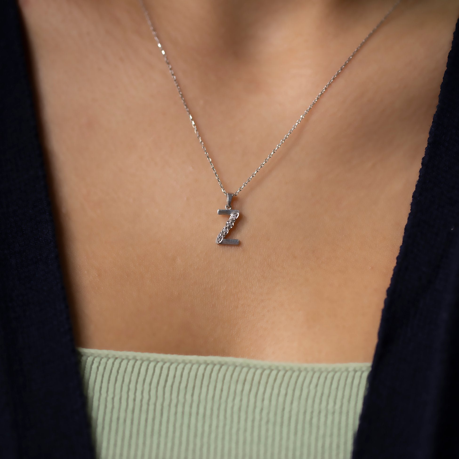 14K Gold Diamond Personalized Initial Necklace